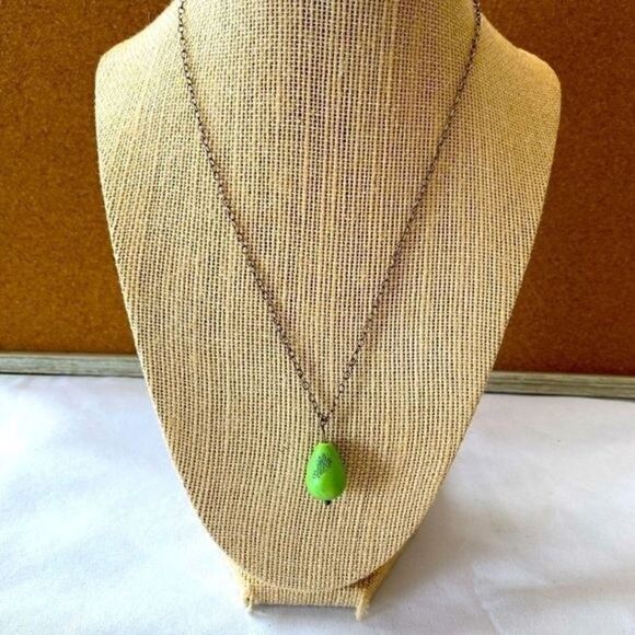 1754 Natural green stone chain necklace possible Indian turquoise simple  BoHo - Picture 1 of 5